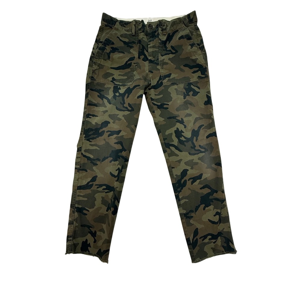 Gap Womens Girlfriend Chino Pants 4 Camo Green Raw Hem Stretch Cotton 04/19 - Picture 2 of 7